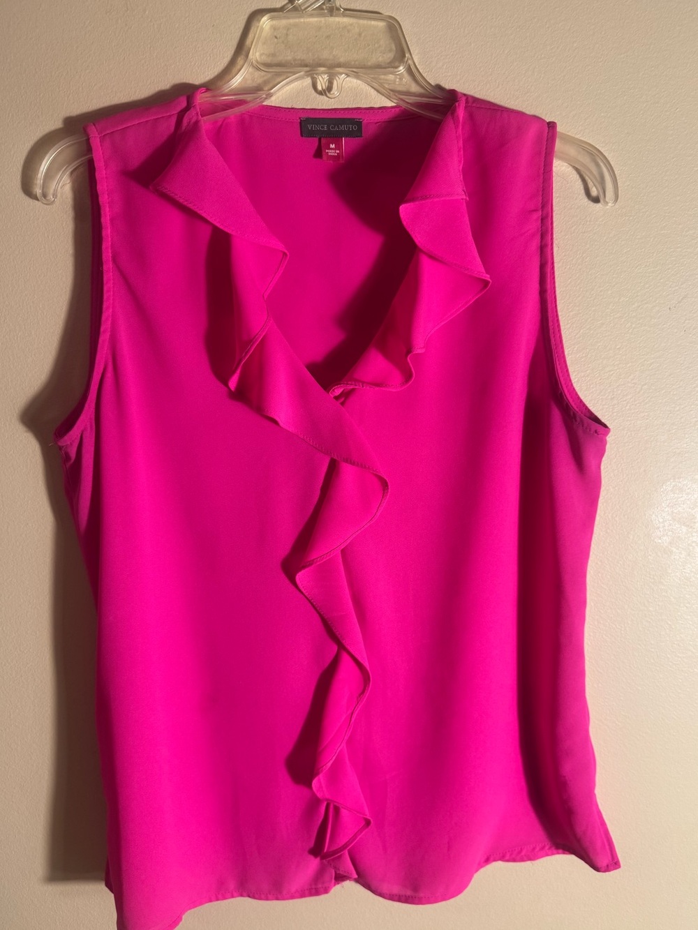 Vince Camuto Hot Pink Sleeveless Ruffle V-Neck Camisole